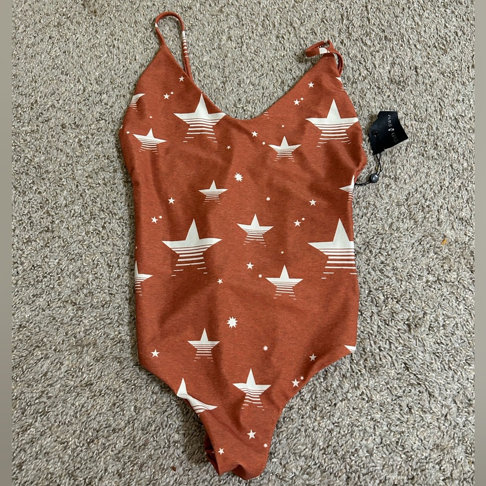 NWT Stone Fox Swim Hermosa One Piece Red/While Star Nylon Spandex Beach Summer L